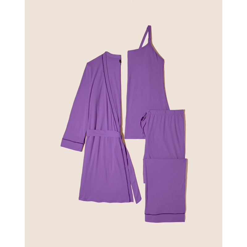 Pyjama D’Allaitement 3 Pices Avec Peignoir Cyclamen/Cyclamen S