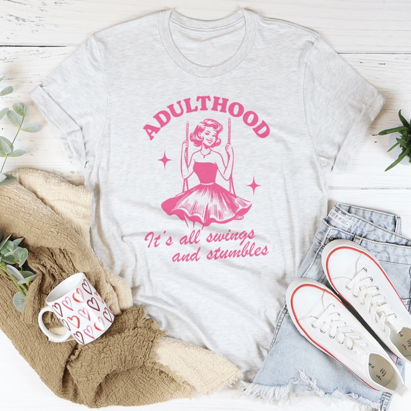 Adulthood It’s All Swings And Stumbles Tee Black Heather S