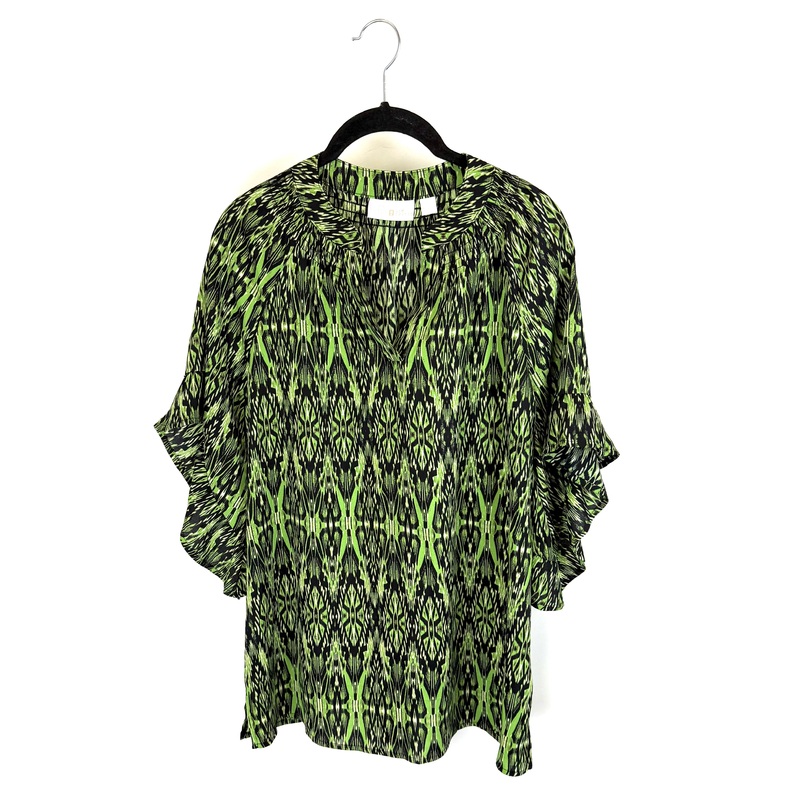 Kelly Green and Black Abstract Pattern Blouse – Size 6/8