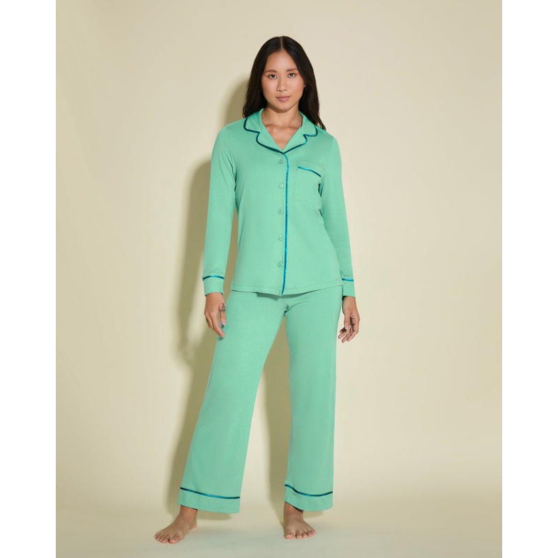 Petite Long Sleeve Top & Pant Pajama Set Ghana Green/Udaipur Blue PS