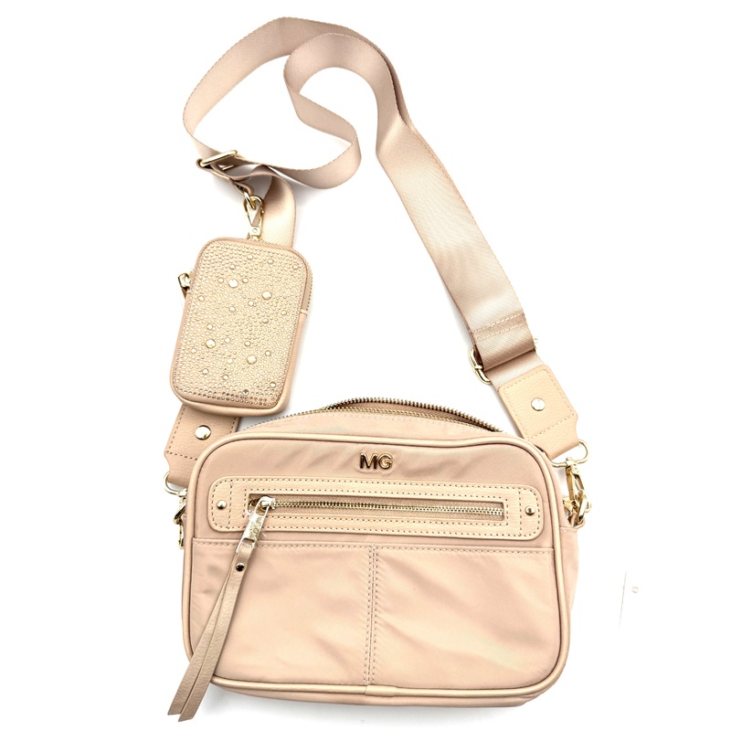 Beige Crossbody Bag With Rhinestone Coin Purse