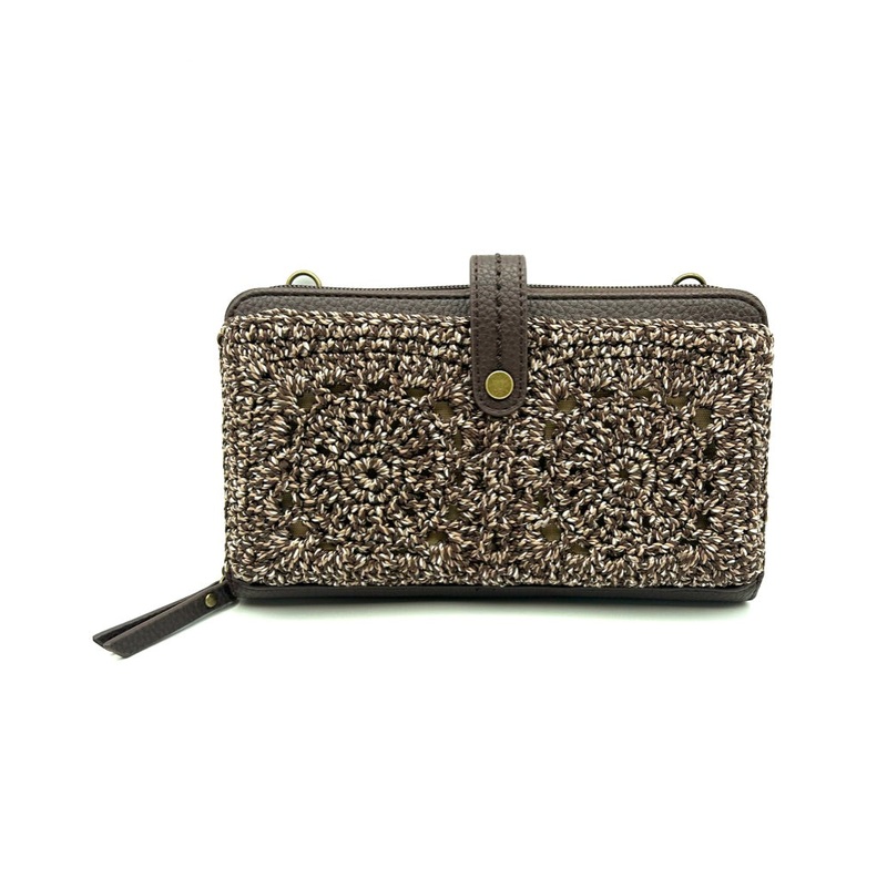 Brown Crochet Crossbody Bag / Wristlet