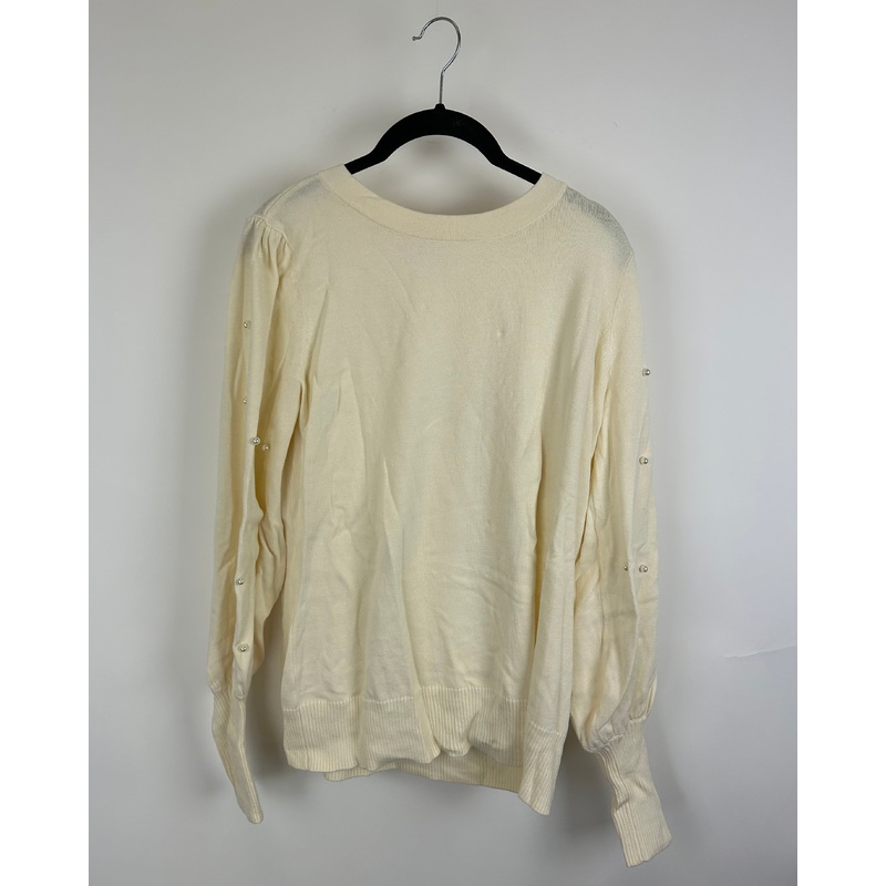Cream Long Sleeve Top With Pearl Bead Detailing – Size 6/8
