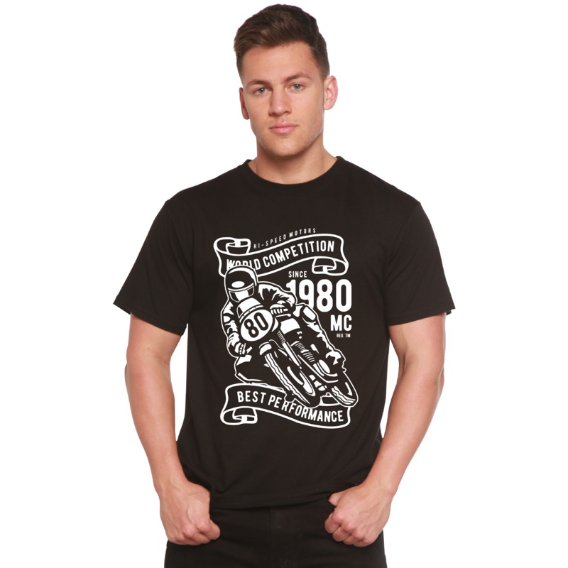 World Competition Men’s Bamboo Viscose/Organic Cotton Short Sleeve Graphic Graphic T-Shirt Medium Black