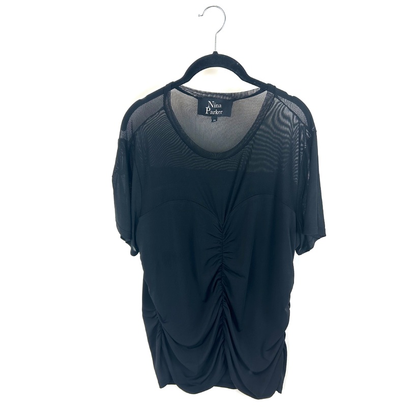 Black Mesh Ruched Top – Size 2X