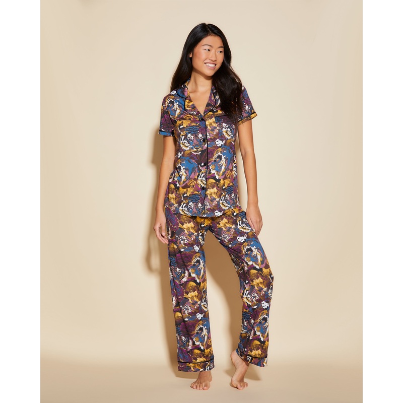 Conjunto De Pijama Con Camisa De Manga Corta Y Pantalones Africa Tiger/Black XS
