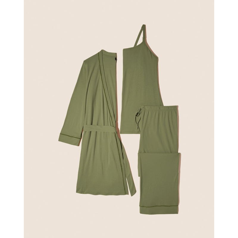 Conjunto De Pijama Para Lactancia De 3 Piezas Con Bata Aloe/Aloe S