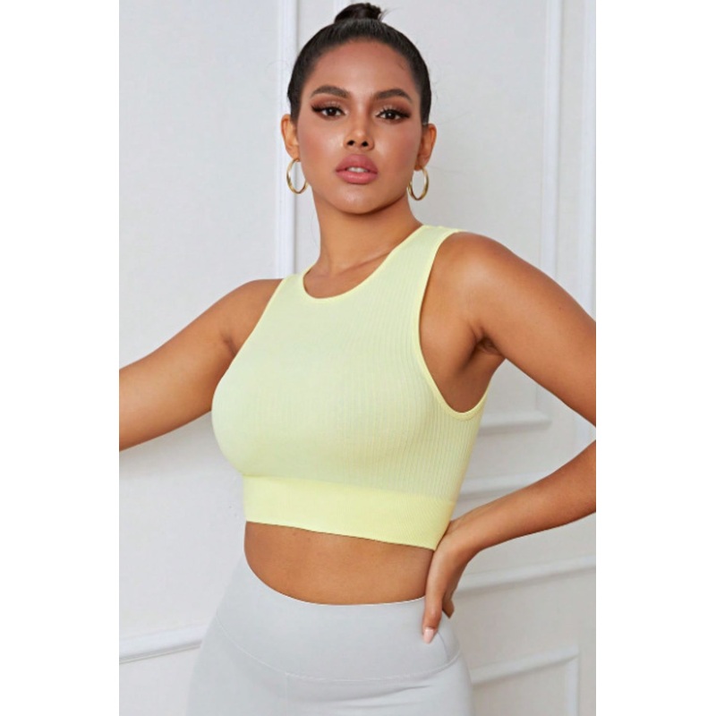Round Neck Long Active Bra Light Yellow S