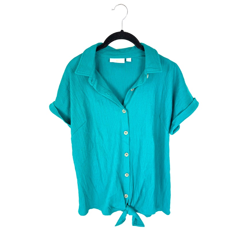 Teal Button Down Tie Top – Size 6/8