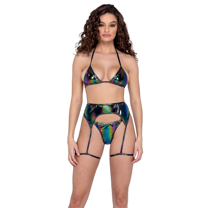 Vinyl Garter Belt with Attached Leg Strap Small Multi