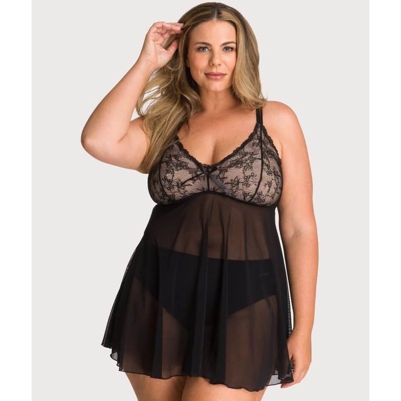 Ava & Audrey Candice Mesh & Lace Babydoll – Black L