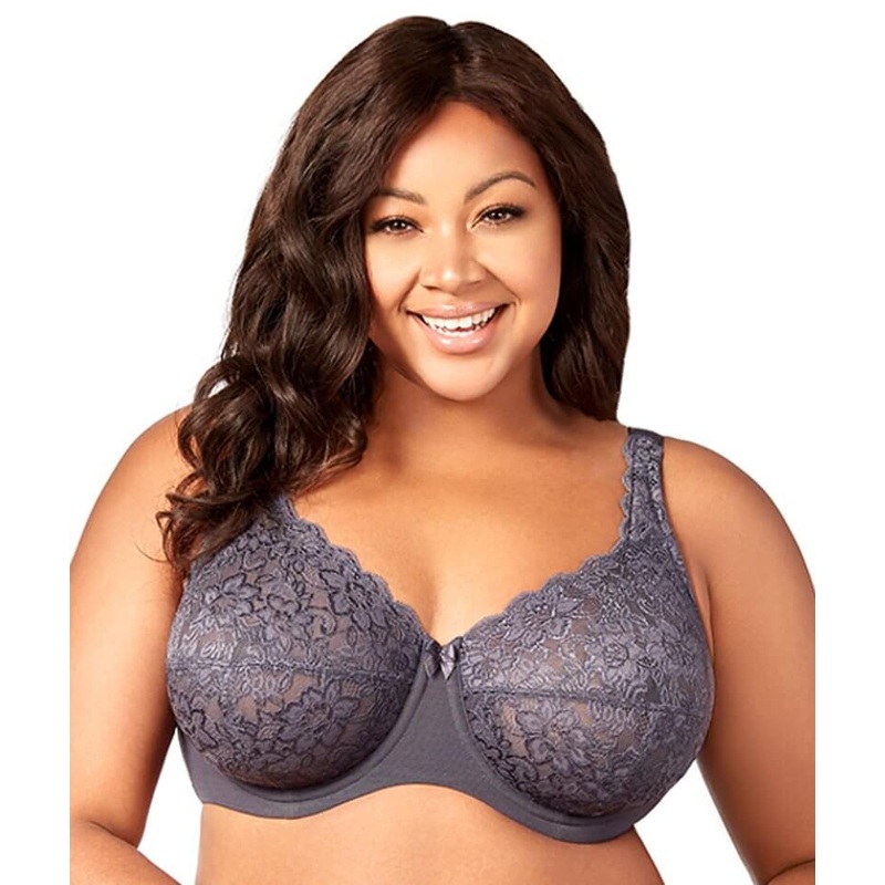 Elila Full Coverage Stretch Lace Underwired Bra – Grey 34E Grey