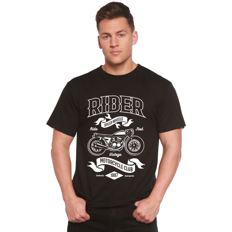 Rider Spun Bamboo Men’s Bamboo Viscose/Organic Cotton Short Sleeve Graphic T-Shirt Medium Black