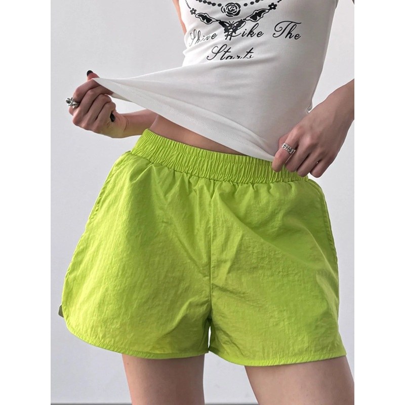 Elastic Waist Active Shorts Green S