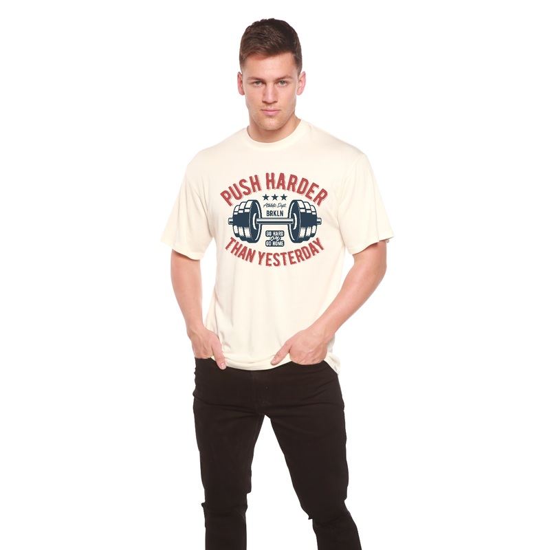 Push Harder Men’s Bamboo Viscose/Organic Cotton Short Sleeve Graphic T-Shirt Medium Black