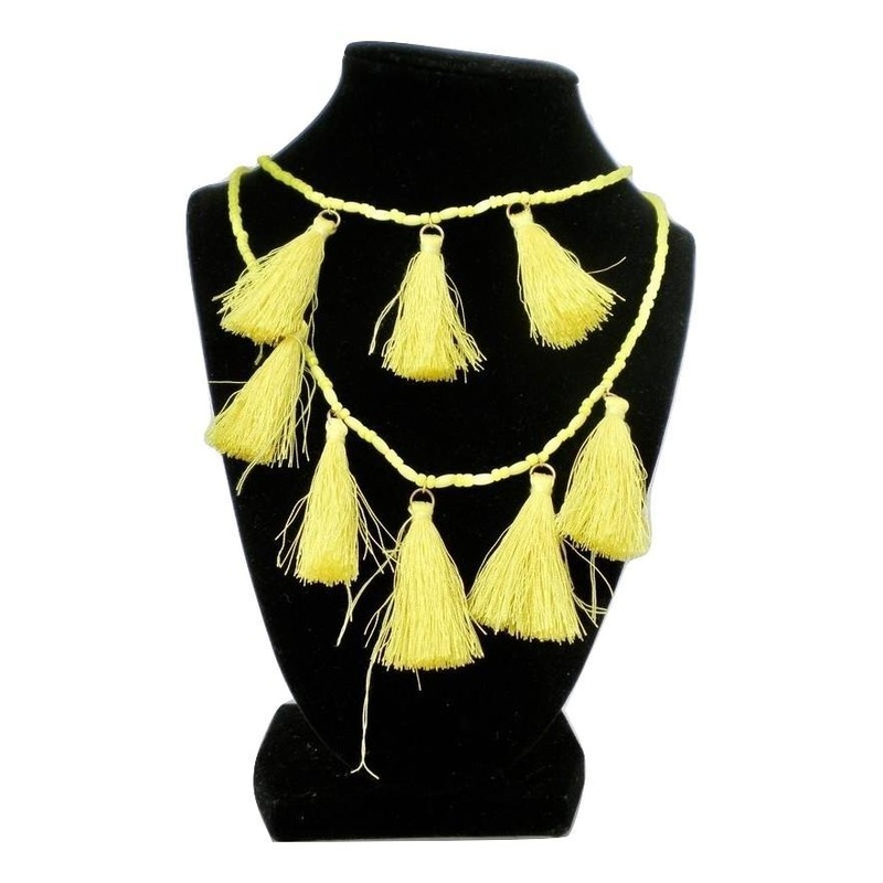Yellow Beaded Layered Necklace with Tassels