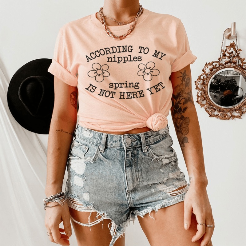 According To My Nipples Spring Is Not Here Yet Tee Heather Prism Peach S