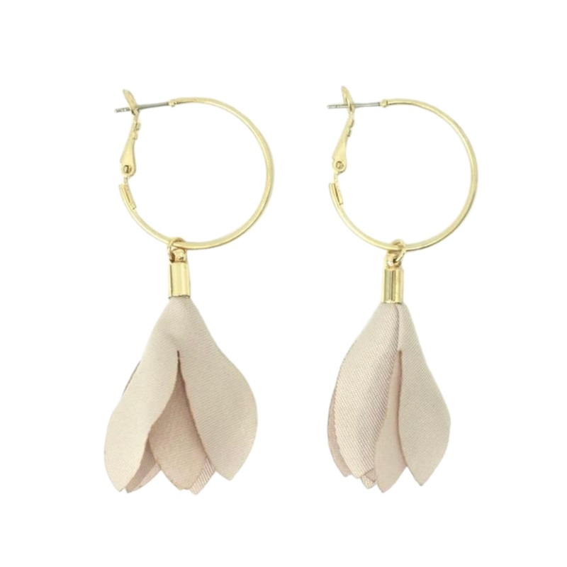 Gold Dangle Hoops with Mauve Flower