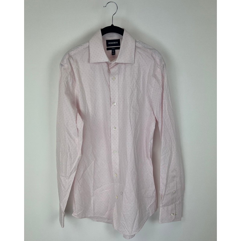 MENS Pink and Navy Polka Dot Slim Fit Dress Shirt – 15 1/2 x 35