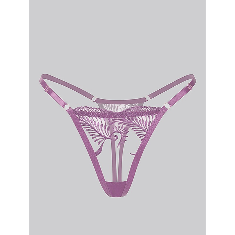 Purple Embroidery Adjustable Thong PURPLE S