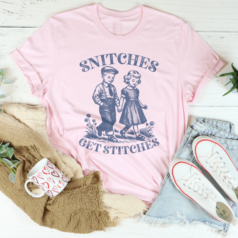 Snitches Get Stitches Tee Heather Prism Peach S
