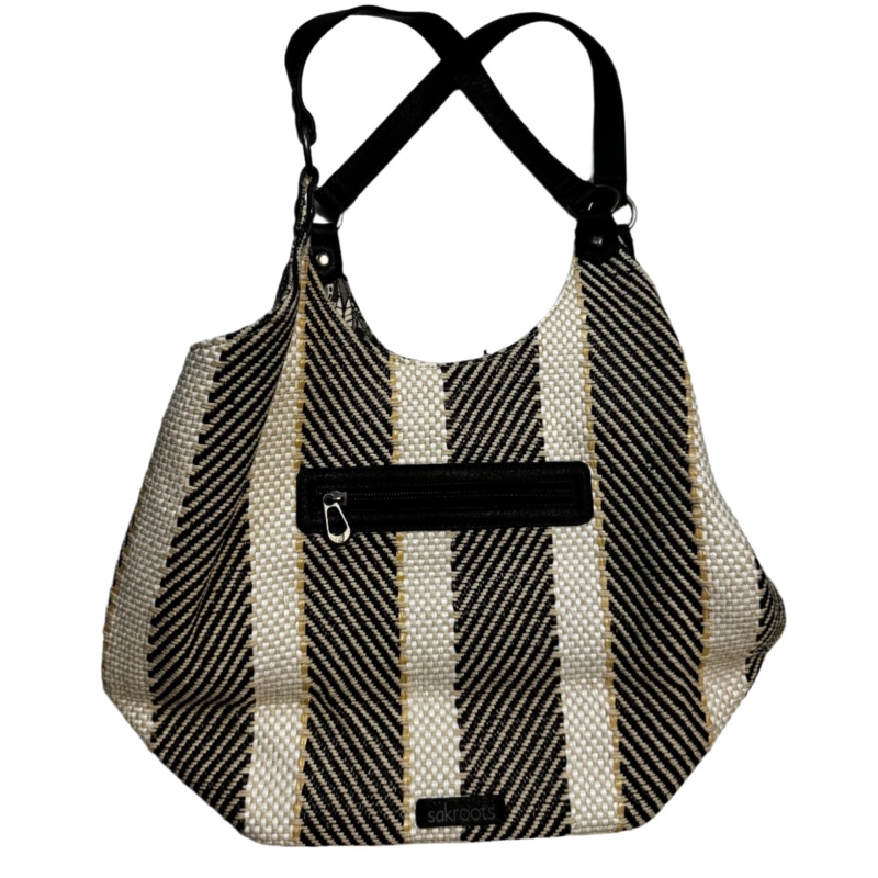 Black And White Striped Woven Shoulder Bag