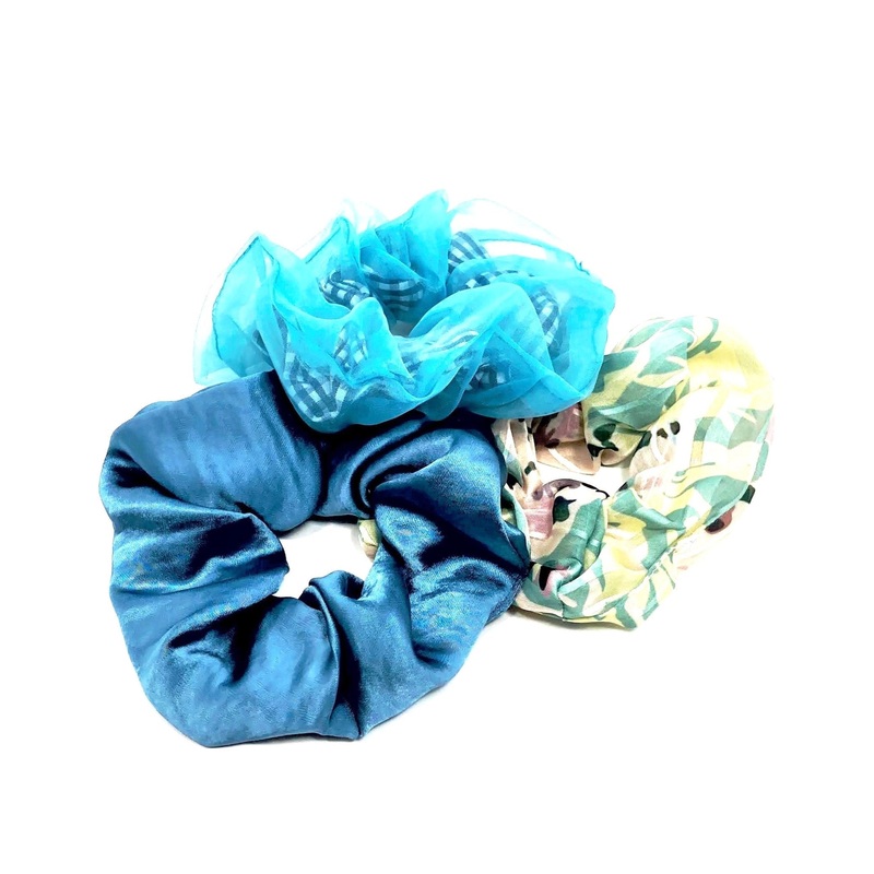 Blue and Green Floral Scrunchies Set