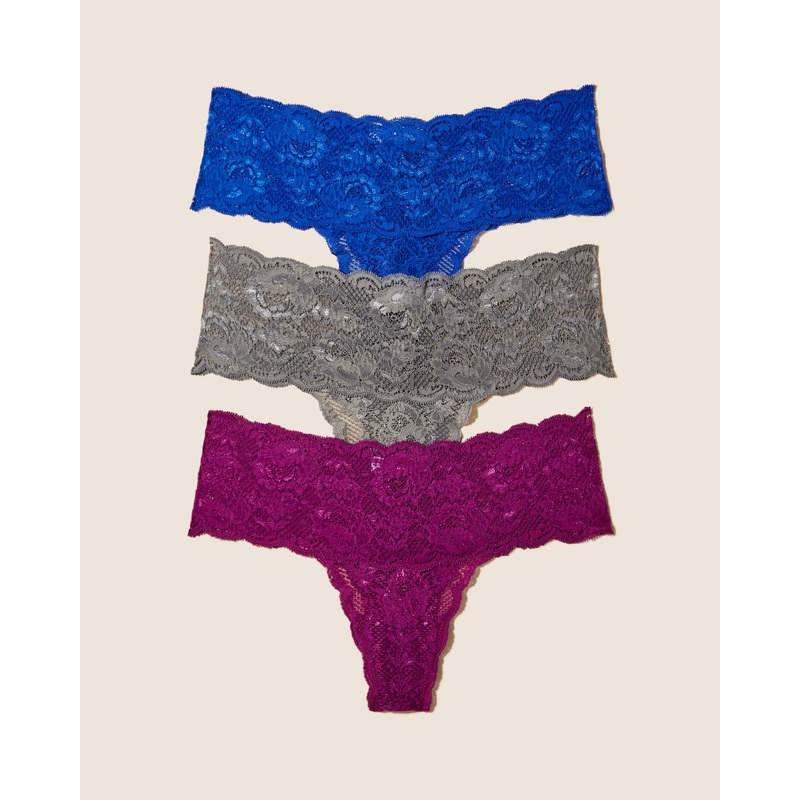 Comfie Thong 3 Pack Platinum Swiss beet Cobalt S/M