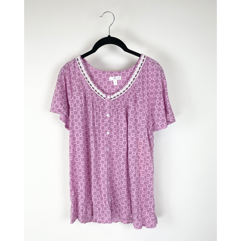Pink Abstract Print Button Up T-Shirt – Medium