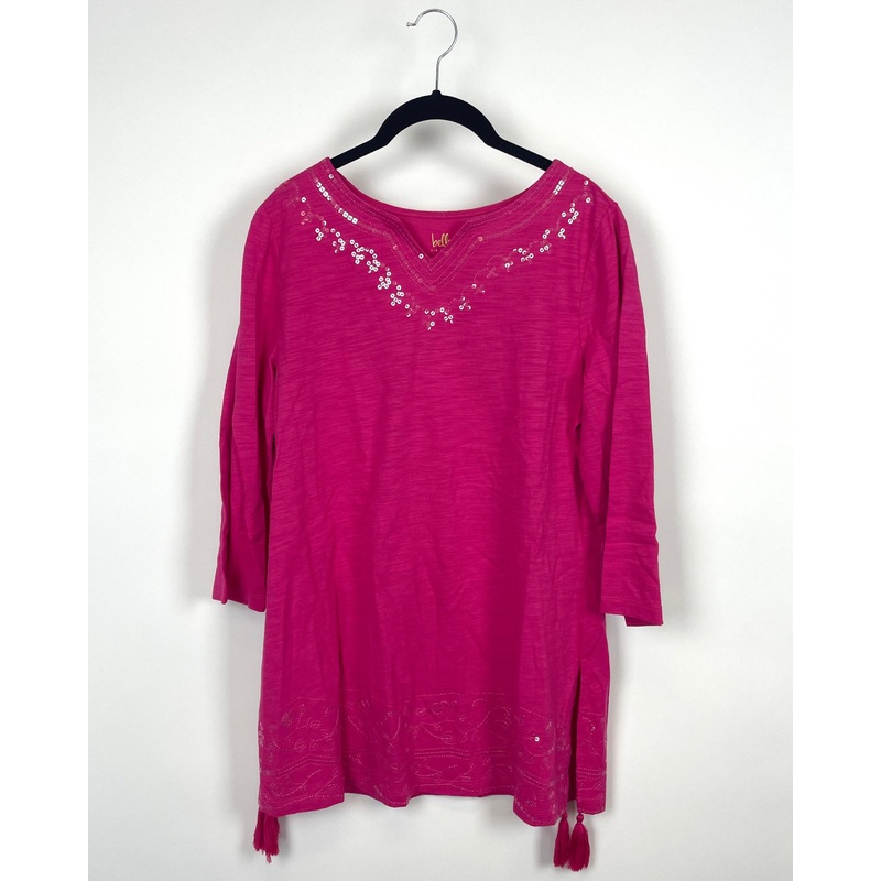 Pink Long Sleeve Embroidered Top – Small/Medium