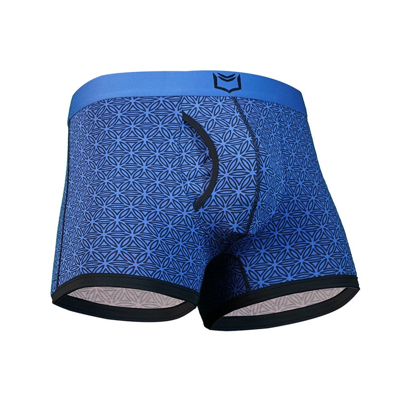 SHEATH 2.1 Men’s Dual Pouch Trunks BLUE FLOWER OF LIFE XS 24-26″