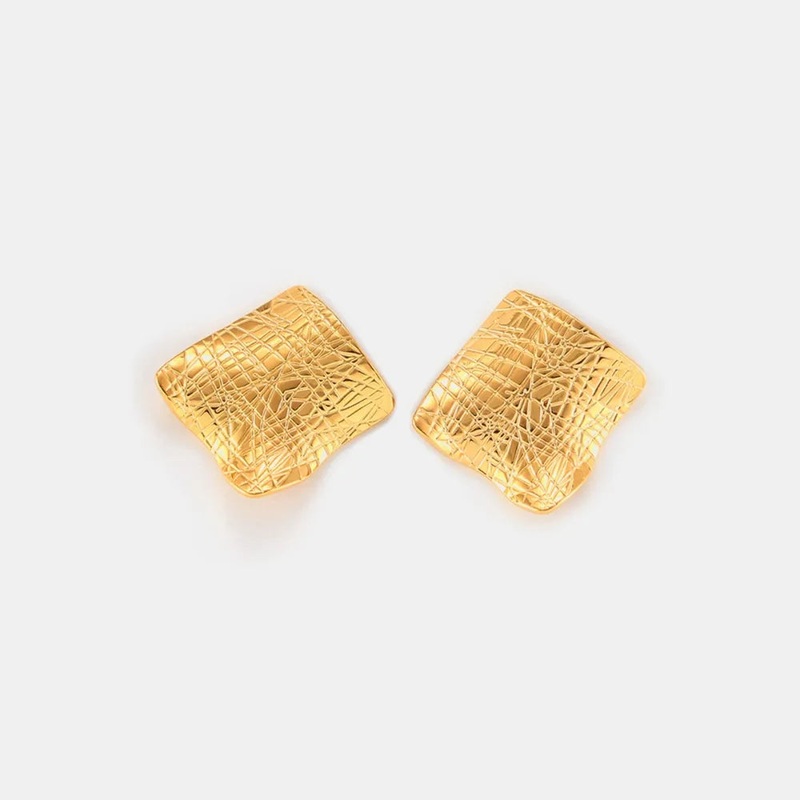 Textured Titanium Steel Stud Earrings Gold One Size