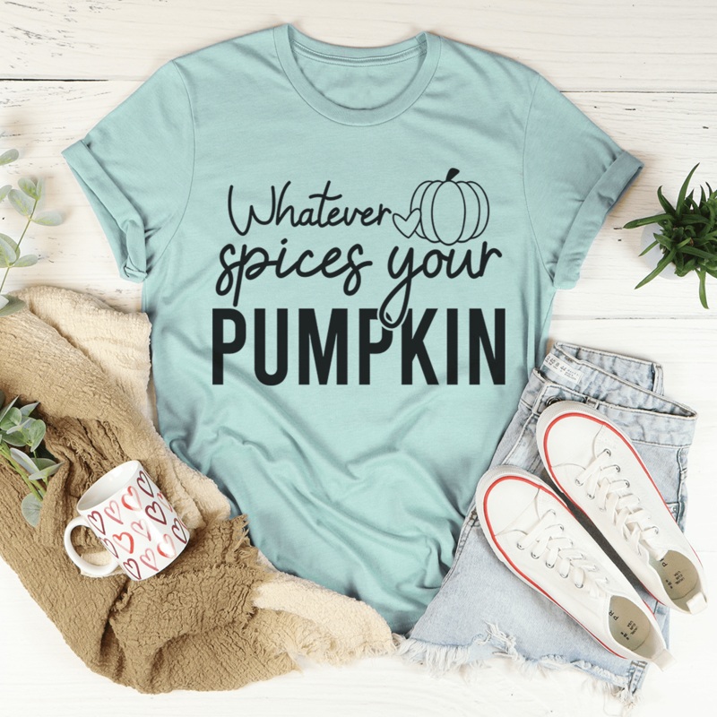 Whatever Spices Your Pumpkin Tee Heather Prism Dusty Blue S