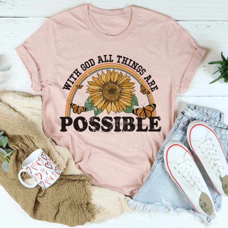 With God All Things Are Possible Tee Heather Prism Peach S