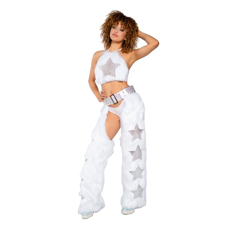 Light-Up Faux Fur/Glitter Vinyl Star Halter White/White Lights S/M