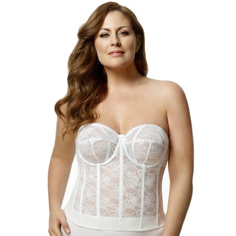 Elila Underwired Lace Strapless Longline Bra – White 34B White