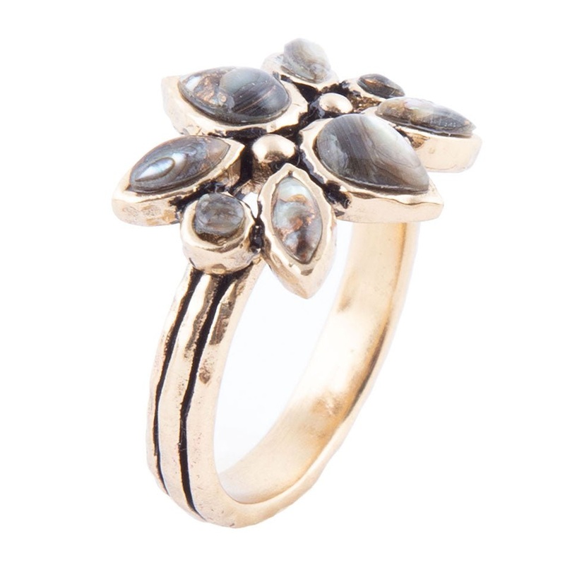 Floral Blue Abalone Golden Bronze Ring 6