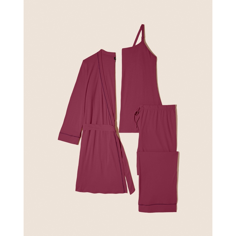 Pyjama-Set Fr Schwangere, 3-Teilig, Mit Bademantel Deep Ruby S