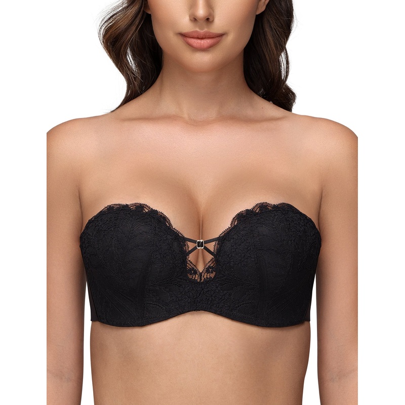 Strapless Lace Multi-Way Bra | Lightly Lined with Convertible Straps Black 32B