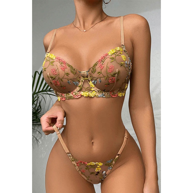 Plus Size Spring Garden Bra Set Yellow 1X/2X
