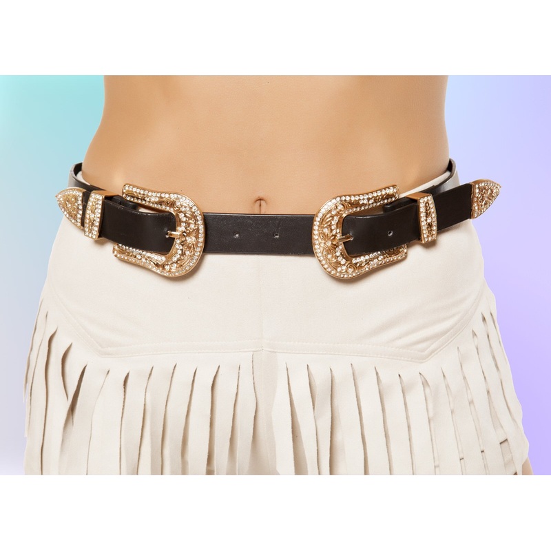 Adjustable Double Buckle Belt One Size Black/Gold