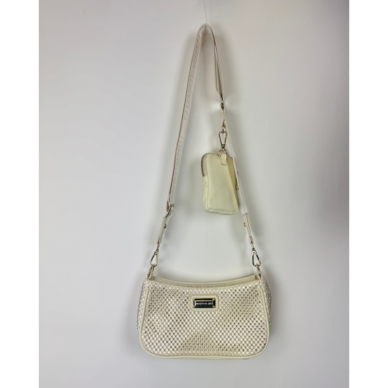 Cream Fishnet Rhinestoned Bag