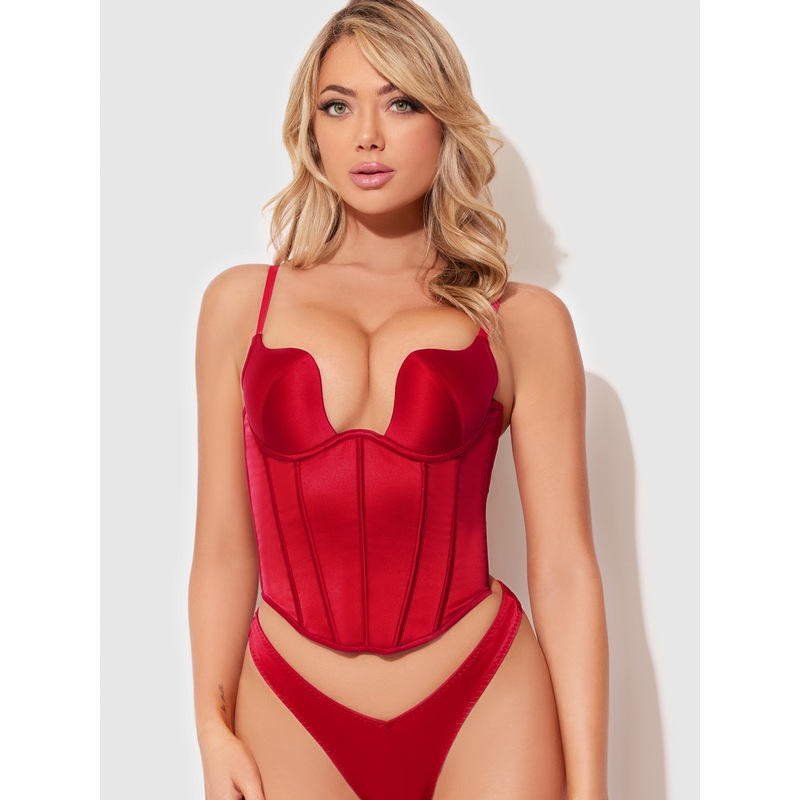 Petra Swirl Plunge Push Up Bustier Crimson Red S