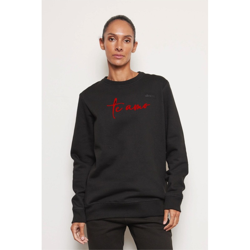 Prime Fleece Pull Over Te Amo Sweatshirt Nero Metallic Rose XS
