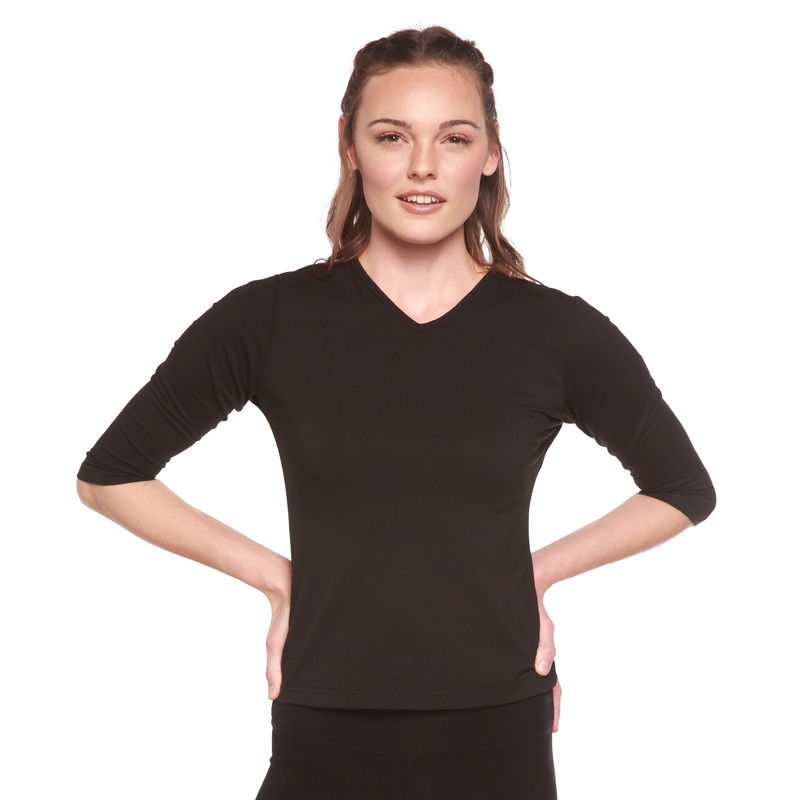 Women’s Bamboo Viscose/Cotton V-Necks 3/4 Sleeve T-Shirt Extra Large Black
