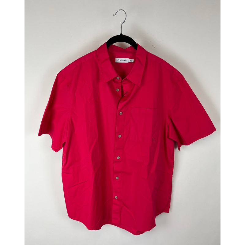 MENS Pink Short Sleeve Button Down Shirt – Medium