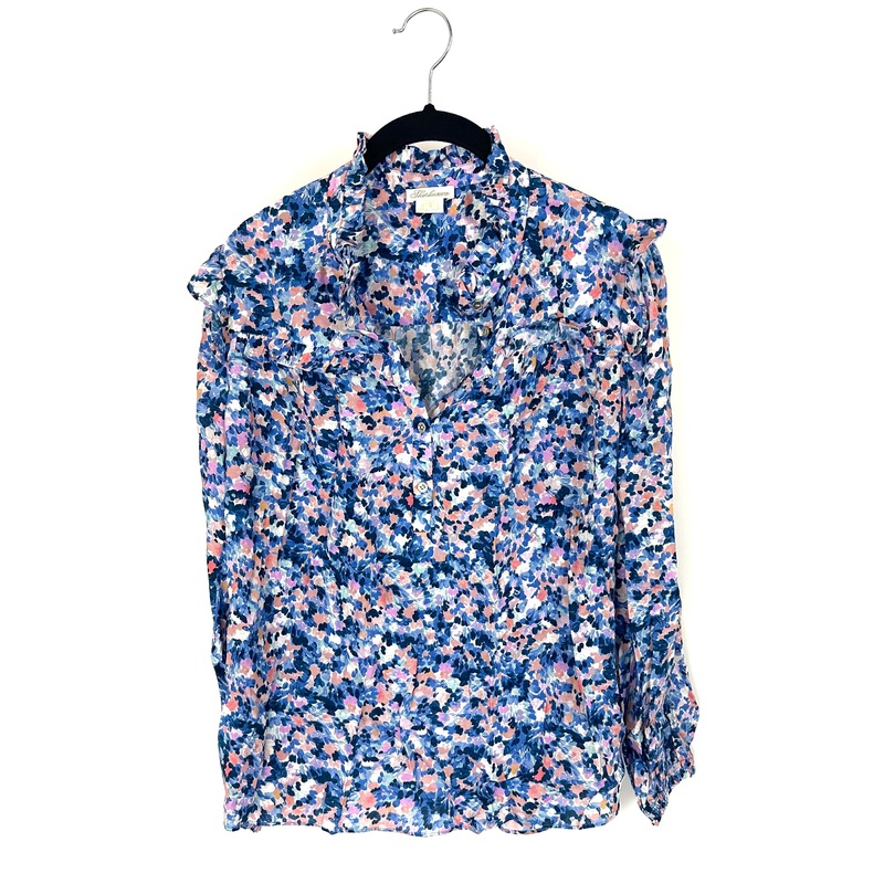 Shades of Blue Watercolor Floral Printed Blouse – Small