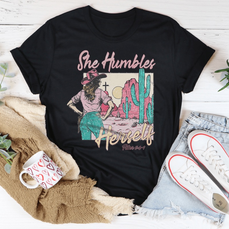 She Humbles Herself Cowgirl Tee Black Heather S