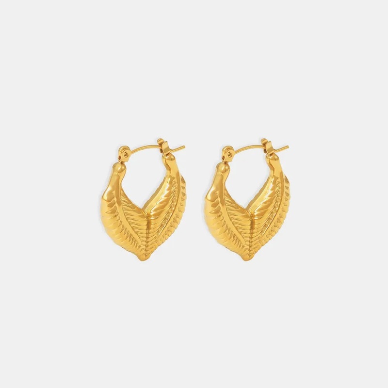 Titanium Steel Leaf Shape Earrings Gold One Size