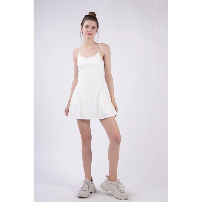 VERY J Mesh Detail Tennis Mini Active Dress with Shorts Inside White S